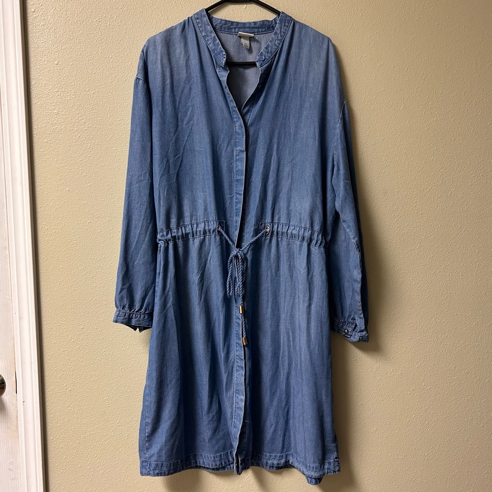 A New Day Cinch Button Front Chambray Shirt Dress, sz XL
